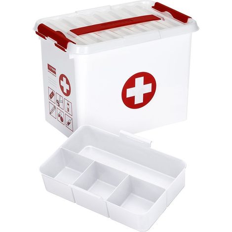 Coffret de secours 9 litres – 4 compartiments pour organisation rapide – Matériau plastique léger – Empilable pour gain de place – Sunware (1/2)