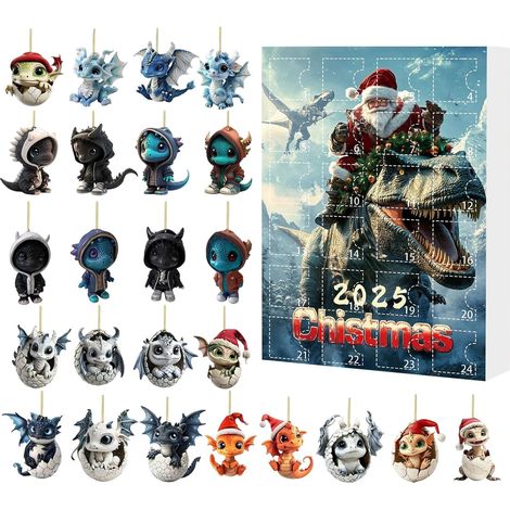 Weihnachts-Adventskalender mit Drachenmotiv, 24 Baby-Dekorationen und 2D-Geschirr Countdown-Kalender bis Weihnachten 2025 für Spiegel, Wand, Baum oder Tür (1/5)