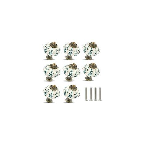 Lot de 12 boutons en céramique ivoire et vert – Forme citrouille – 12 vis de fixation incluses – Pour meubles et tiroirs vintage (1/4)