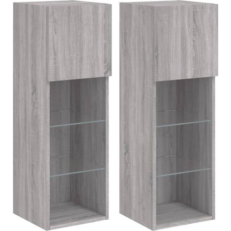 Muebles de TV con luces LED 2 uds gris Sonoma 30,5x30x90 cm vidaXL