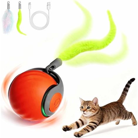 Jouet Balle Chats, électrique Rechargeable Chat Intérieur Queue Duveteuse, Chat Ballon Roulante Automatique Chats Balle -Bleu (1/5)