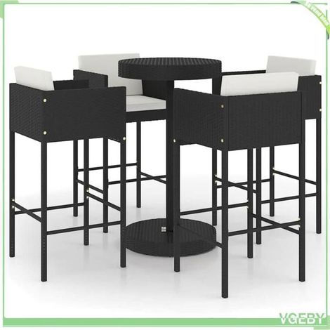 Ensemble de bar de jardin - FAFEICY - 3094775 - 5 pcs - Rotin PE noir - Table ronde 75,5 cm (1/5)