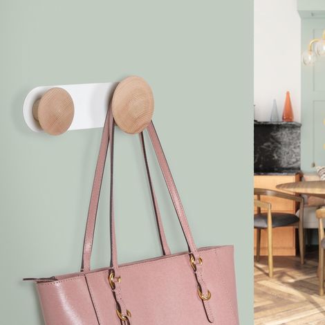 Perchero de pared Blanco Estilo decorativo Hecho en hierro y madera Medidas 2108045mm Sistema de fijación atornillado 1 unidad (1/5)