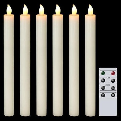 BelleRise - Lot de 6 bougies LED à piles avec télécommande et minuterie, cire véritable, lumière blanche chaude vacillante A (1/5)