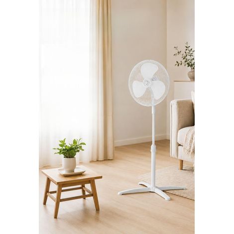Ventilateur réglable blanc avec oscillation à 80°, 3 vitesses, moteur en cuivre, 40 W, 42,1 x 10,5 x 56,3 cm (1/5)
