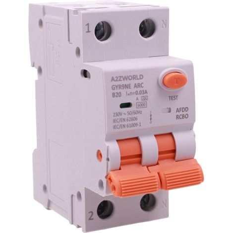 AFDD+RCBO Interruttore Antiincendio, Magnetotermico Differenziale con Rilevamento Di Arco Elettrico, Tipo A Curva B, 1P+N 2M 6000A 30mA, AC 220V Doppia Leva IEC61009-1, 10A 16A 20A 25A 32A 40A (B20A) (1/3)