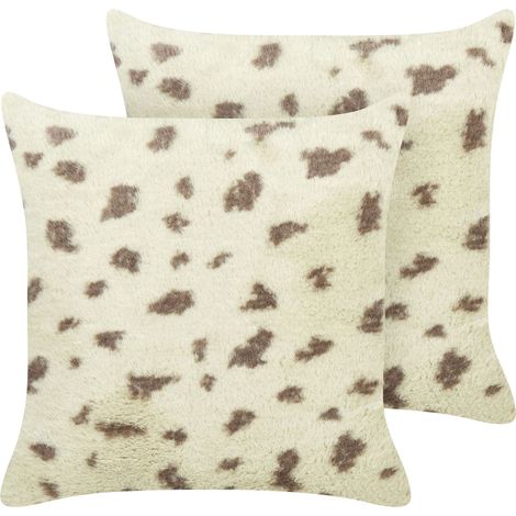 Set of 2 Decorative Cushions KASRA Faux Fur 45 x 45 cm Beige Abstract Pattern (1/5)