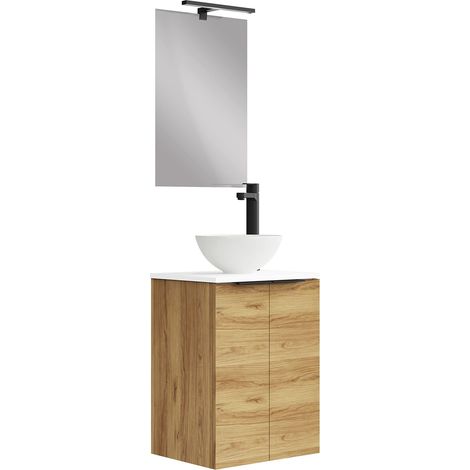 Ensemble de Meubles de Salle de Bain 45 cm. Comprend Un Meuble avec lavabo. mélamine 16 mm. Meuble monté. Comptoir + lavabo. avec Miroir 2 Portes (1/5)
