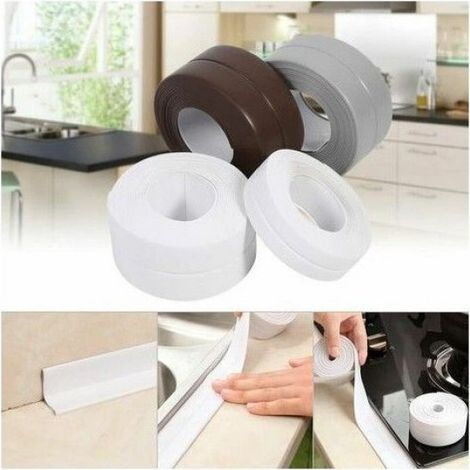 Bande d'étanchéité adhésive pour joint de calfeutrage, bande de finition pour évier et lavabo, PVC, gris, 22 mm, 3,2 m, pour cuisine et salle de bain (1/5)
