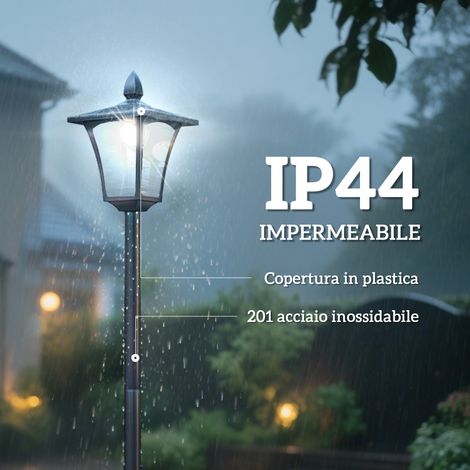 Lampadaire solaire LED extérieur étanche IP44, noir, 160x18x18 cm, pour terrasse et balcon