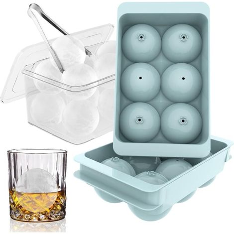 Vaschette per cubetti di ghiaccio rotonde grandi per congelatore, facili da riempire e rimuovere, per cocktail al whisky e bourbon (4,8 cm x 6 palline - Blu/Confezione da 2) (1/4)