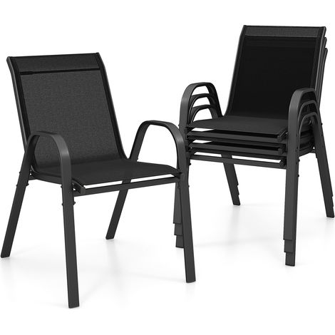 CASART Set of 4 Patio Chairs Stackable Metal Dining Chair with Armrests (1/5)