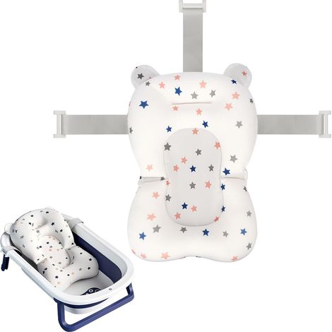 Red de apoyo para el baño del bebé, ajustable, cómoda, almohada antideslizante, red de baño de tres puntos, adecuada para bañar bebés de 0 a 6 meses (sin bañera).