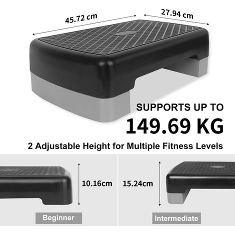 Plateforme de marches de ,stepper aérobie 45,72 cm Hauteur de la plateforme de marche ajustable : 10,16 cm–15,24 cm Rangement pratique,gris (1/5)