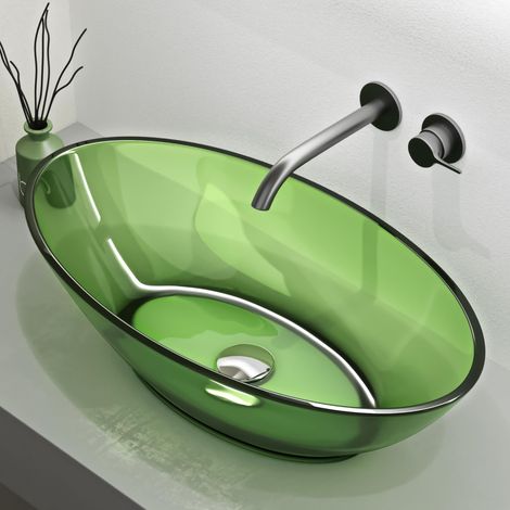 Mai & Mai Lavabo da Appoggio in Resina 63x34x17cm, Lavabo da Bagno Ovale senza Foro Rubinetto e Troppopieno, Verde, Coloria02 (1/5)