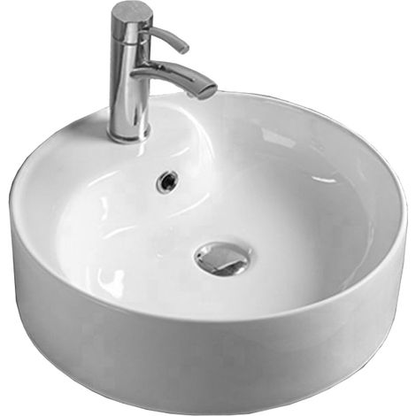 Lavabo cerámico sobre encimera, 46,5x46,5x14,5 cm, Blanco