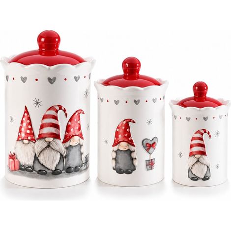 Barattoli in ceramica con gnomi 3 pezzi chiusura ermetica (1/5)