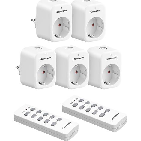 Kit de 5 prises télécommandées ON/OFF – 2 télécommandes – Portée 30m – Charge max 2300W – Sécurité enfant intégrée (1/5)