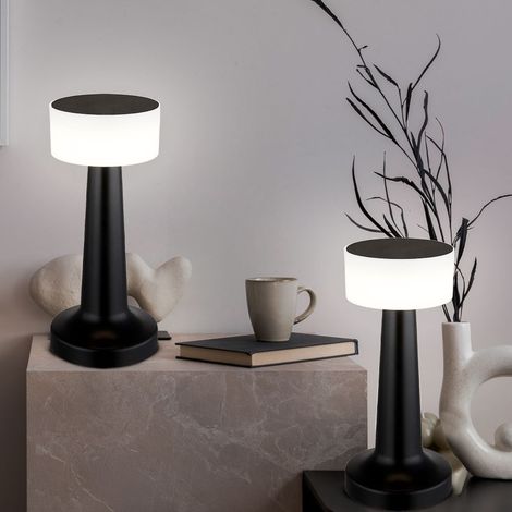Lampada da tavolo LED dimmerabile a batteria lampada da tavolo con dimmer tattile lampada da comodino, plastica nera, USB, 1W 55lm bianco caldobianco freddo, H 21,5 cm, set di 2 (1/5)