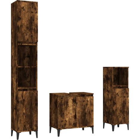 Maison Exclusive - 3-tlg. Badmöbel-Set Räuchereiche Holzwerkstoff