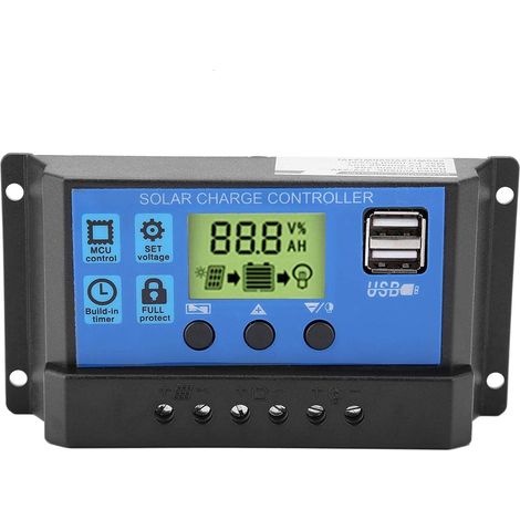 12V/24V PWM Regulator Charge Controller Solar Panel Charge Controller with Dual USB and LCD Display 10A/20A/30A(YJSS-10A) (1/5)