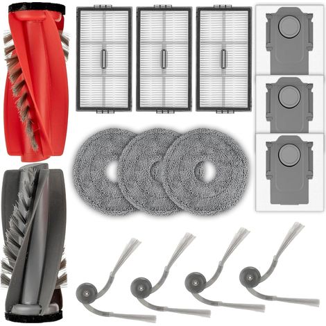 (15 pezzi) Saros 10R, Qrevo CurvX Kit di accessori di ricambio per Roborock Saros 10R, Qrevo CurvX, 2 spazzole rotanti, 4 spazzole laterali, 3 sacchetti per la polvere, 3 filtri HEPA, 3 panni per moci (1/5)