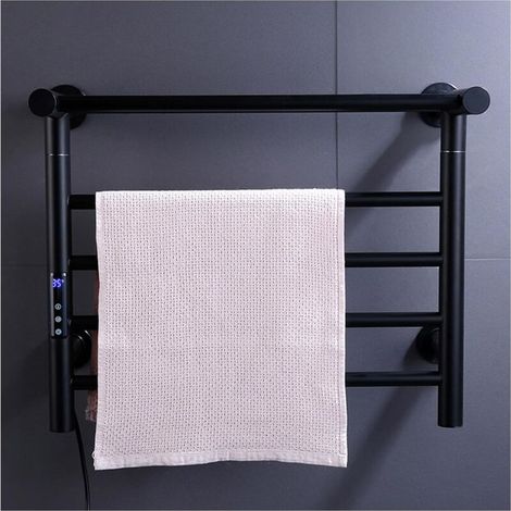 Electric Towel Warmer, Wall-Mounted Heated Towel Rail 100W Aluminum Towel Rail Radiator with Digital Timer Display 30-70℃, 0-24H, Black (1/4)