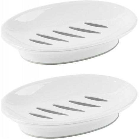 Two plastic soap dishes with drainers and sponge holders, suitable for showers etc. (white) (1/5)
