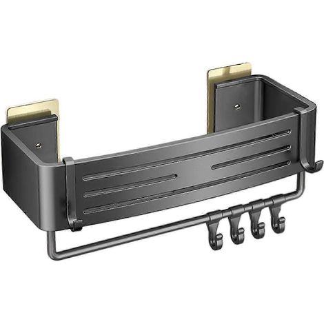 Porte-serviettes/rangement de salle de bain, grande capacité de charge, trous de drainage, auto-adhésif, installation facile sans perçage, étagère de rangement, organisateur de douche, Jikaix noir B (1/5)