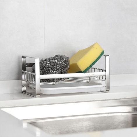 1 Égouttoir à vaisselle, Plastique, Gris, Bac amovible, Porte-éponge, Cuisine (1/5)