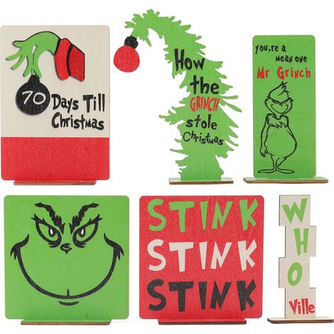 Plateaux décoratifs en bois durables style Noël cartoon - 6 panneaux polyvalents pour décoration maison, bar, fête - Lot de 6 pièces (1/5)