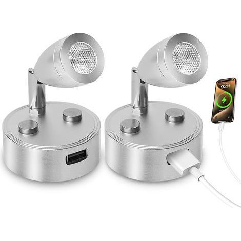 Lot de 2 Lampe LED 12V, Interrupteur Tactile, Gradation Continue, Port USB, Lumière Chaude 3000K, Pour Camping Car (1/5)