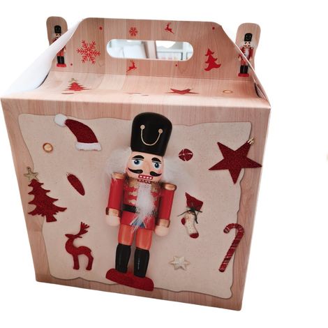 Scatola da regalo con soldatino con manico per decorazioni natalizie 33 x 28 cm