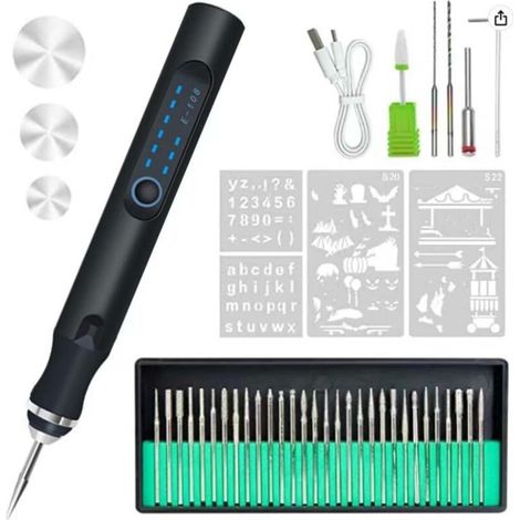 Machine de gravure sans fil rechargeable par USB, machine de gravure rotative portable pour bijoux, bois, verre, pierre (gris foncé) (1/5)