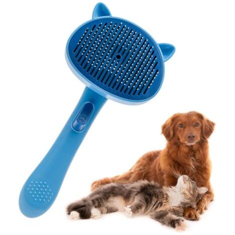 Brosse pour chien et chat, brosse d'épilation pour poils longs et courts, nettoyage des poils d'animaux en un clic, peigne de massage (bleu) (1/5)