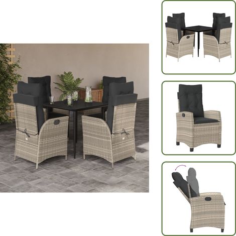 Cuscini da seduta - vidaXL Set Pranzo da Giardino 5pz con Cuscini Grigio Chiaro Polyrattan - Cuscini da schienale