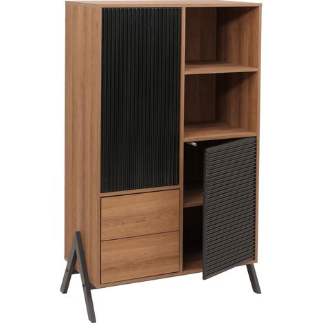Armario alto HHG-390, armario alto con puertas, compartimentos de almacenamiento y cajones, MDF, metal, melamina, 138 x 79 x 40 cm, natural (1/5)