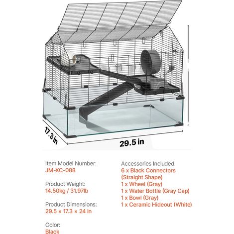 Gabbia per criceti, design trasparente, facile da montare, 76-89 cm (1/2)