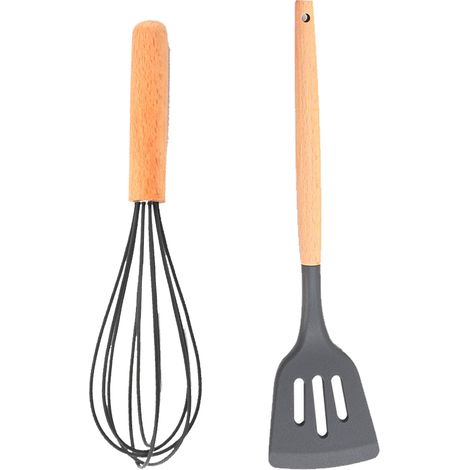 Ustensiles De Cuisine En Bois Et Silicone - Résistants À La Chaleur Pour Casseroles Antiadhésives - Ensemble De 2 Pièces (1/5)