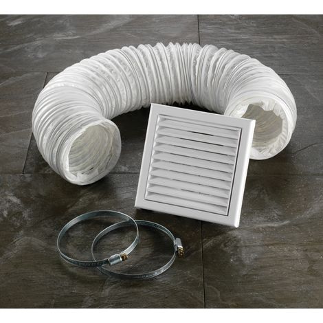 HiB White Fixed Grille 3m Flexible Ducting Extractor Fan Accessory Kit with Hose Clamps - 32400