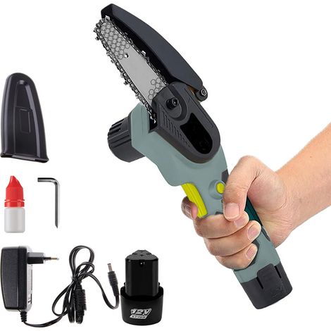 Mini Motosega Elettrica silenziosa con catena, 1500 Ah di batteria da 12 V - Ideale per tagliasiepi e potatura di rami di piccole dimensioni (1/5)