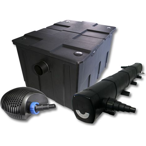 SunSun Komplettset: CBF-550 Teichfilter bis 60000 L Teichfilteranlage als Durchlauffilter, CTF-6000 SuperECO Teichpumpe 6000l/h 40W, CUV-272 Teichklärer UVC Klärer mit 72W