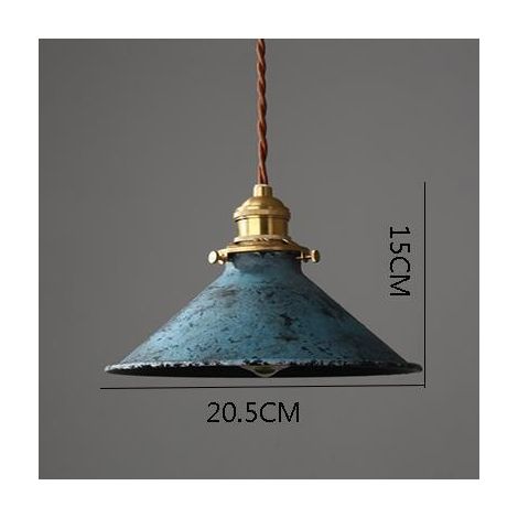 Lustre rétro industriel en métal bleu, plafonnier nordique cage E27, suspension vintage design, luminaire de plafond style atelier, 1 pièce (1/5)