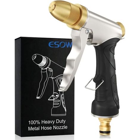 Green Mobility-Pistolet d‘arrosage en 100% métal lourd pour le jardin et le lavage de voitures, Structure 100% métallique composée de buse en laiton et de corps en alliage de zinc, robuste et durable (1/5)
