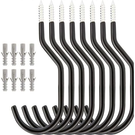 8er-Set Stahl-Fahrrad-Deckenhaken, Wandhaken zur Aufbewahrung für Garage, Schuppen, Garten, schwarz (1/5)