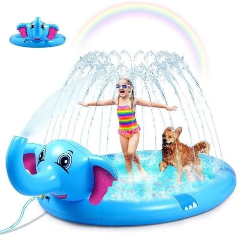 Wasserspielmatte für Kinder – PVC für den Außenbereich – Elefant – Blau – 208 cm x 130 cm (1/4)