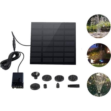 Fontana da esterno a energia solare da 1,5 W, con 6 getti d'acqua, pompa galleggiante, adatta per laghetti da giardino e vasche per uccelli (altezza del getto 85 cm). (1/2)