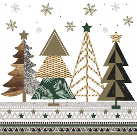 Tovaglioli di carta natalizi con motivo alberi di Natale, 33x33 cm, 20 pezzi.