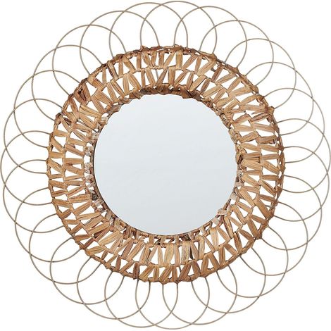 Specchio da Parete Moderno Boho Naturale Decorativo Rotondo Giacinto d'Acqua ø 67 cm Pamol
