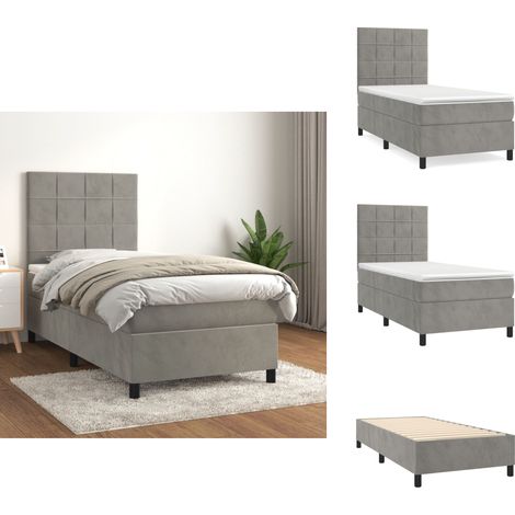Boxspringbett mit Matratze Hellgrau 90x190 cm Samt - Samtbett - Boxspringbett - Doppelbett - Schlafzimmermöbel - Luxusbett (1/5)